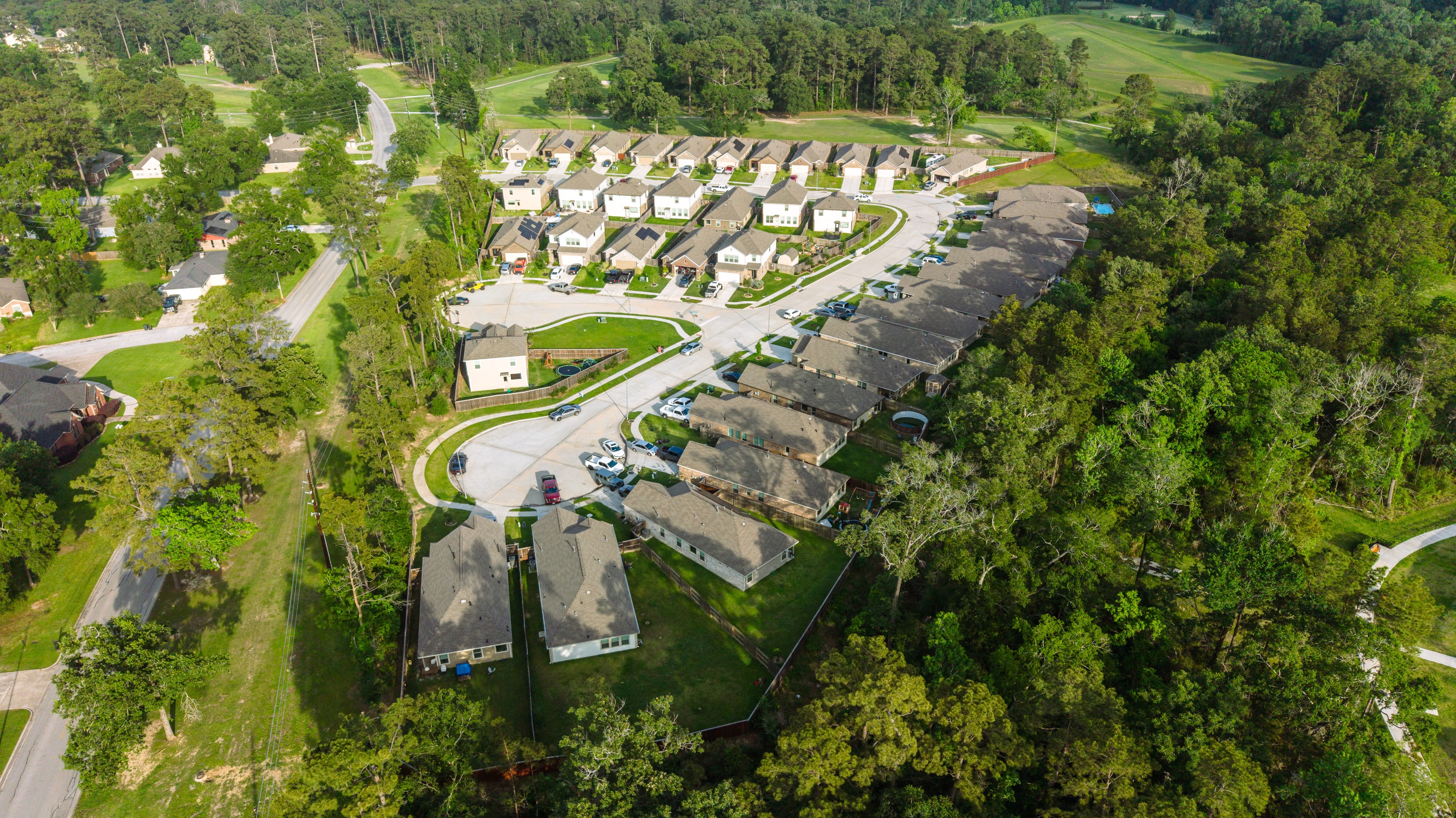 Residential subdivision — neighborhood aerial, Houston TX